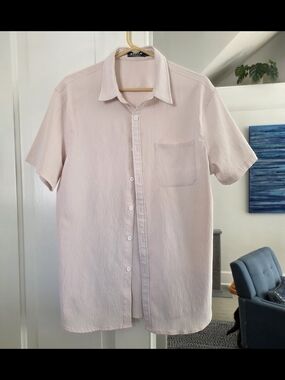 Classic Pale Pink Minamalist Men's Short-Sleeve Button-Up Shirt L